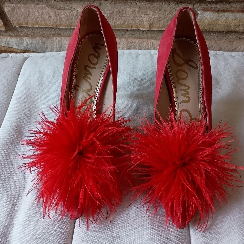 Sam Edelman Red Feathered Pom Pom Women's Shoes_5.5